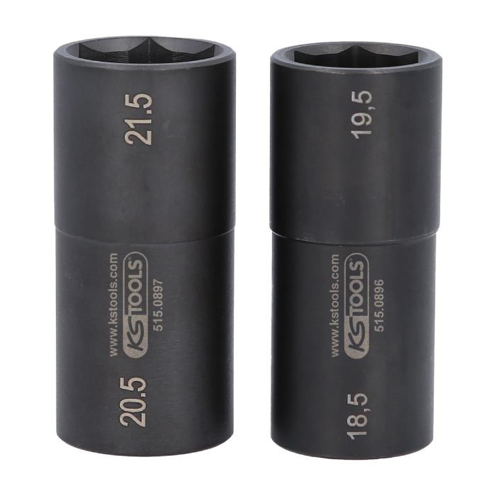 Jeu de douilles à chocs spéciales 1/2" pour jantes aluminium - 18,5 / 19,5 / 20,5 / 21,5 mm - 2 PCS Jeu de douilles à chocs spéciales 1/2" pour jantes aluminium - 18,5 / 19,5 / 20,5 / 21,5 mm - 2 PCS